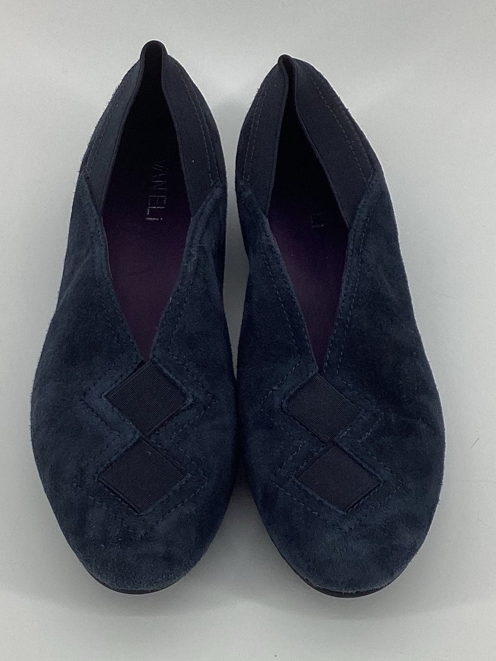 Vaneli Navy Suede Diamond-Accent Slip-On Flats